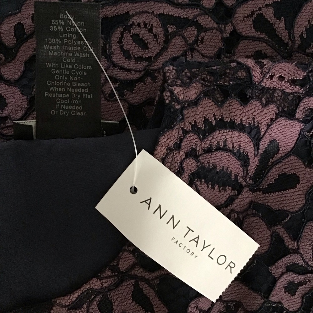 Ann Taylor Floral Lace Overlay Dress SZ 2/XS Navy Lavender 2-PC Top Skirt NEW - Picture 11 of 15